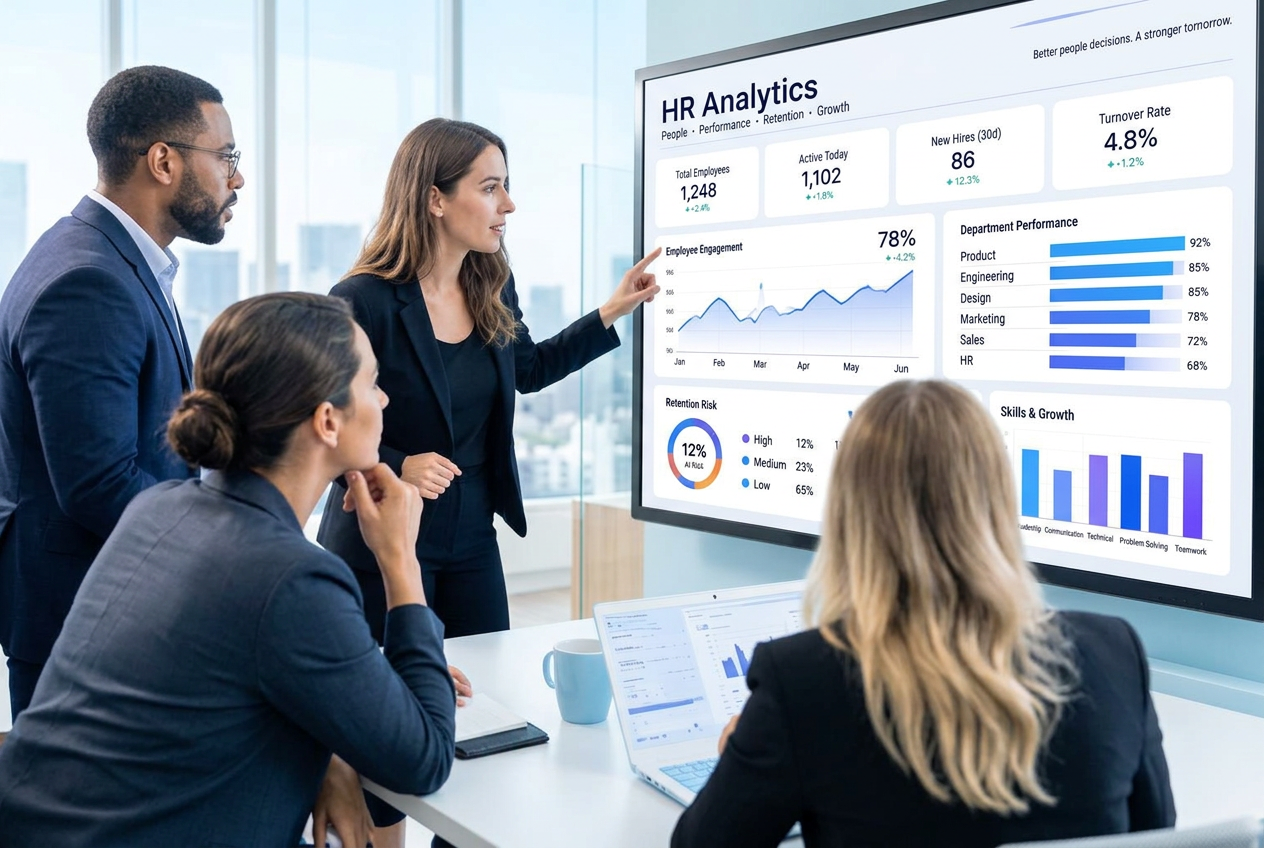 Équipe RH marocaine pilotant la gestion des talents avec le logiciel RH IA GeniusRH